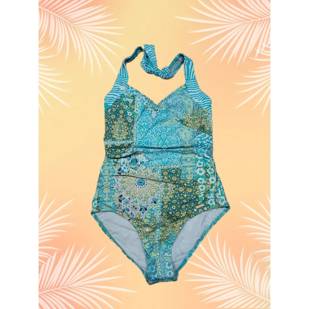 Swimsuit Sunseeker One Piece Halter Slimming Control Blue Resort Ruched B Cup